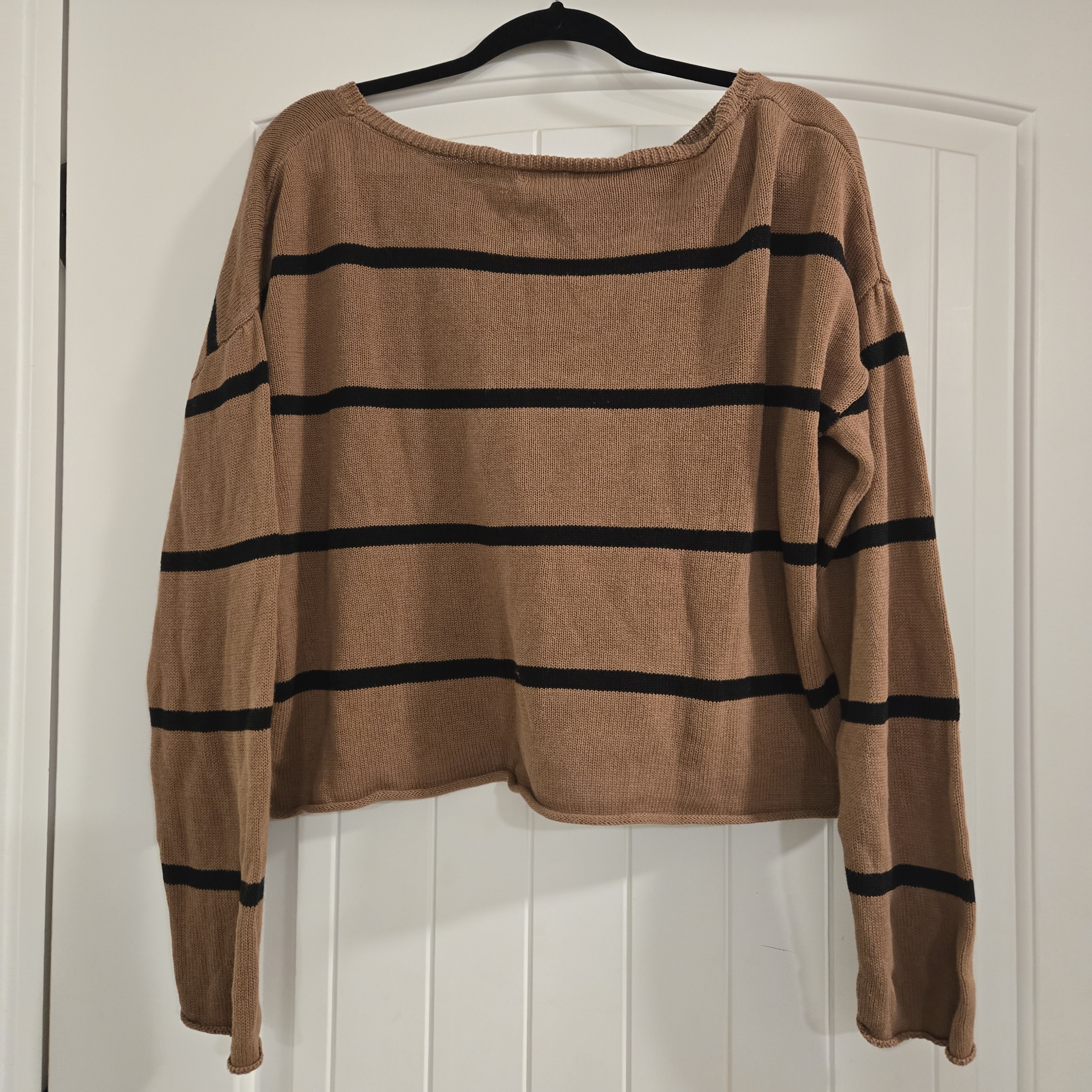 Little Lies Women's Striped Tan And Black Sweater
